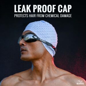 Slovic Swimming Goggles & Cap Combo | Anti-Fog Swimming Goggles for Men | Swimming Cap for Men | UV Protected Swimming Goggles for Women with Adjustable Straps | Unisex Swimming Accessories [Black]